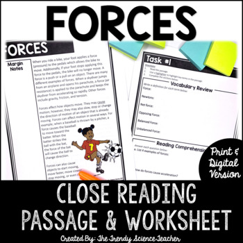 Preview of FORCES Close Reading Packet (Print & Digital for Distance Learning)