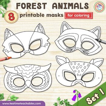 Preview of FOREST ANIMAL Masks for Coloring SET 1 | Forest Animal Craft | Woodland Animals