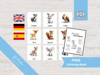 Preview of FOREST ANIMALS • 30 Montessori Flash Cards • Woodland German English Spanish