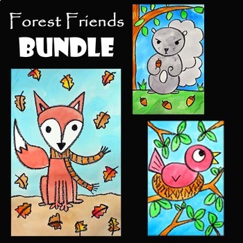 Preview of FOREST FRIENDS ART BUNDLE | 3 Directed Drawing & Watercolor Painting Projects