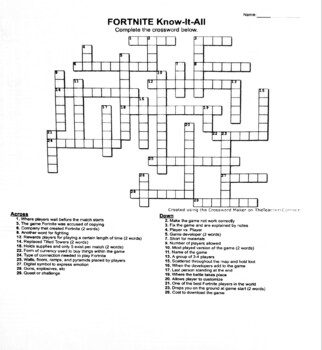 FORTNITE Know It All Crossword digital no prep no print #FEBSALE23