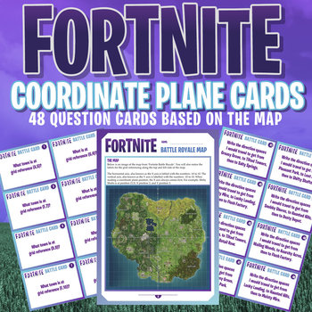 Preview of FORTNITE - MATHS - COORDINATE PLANE ACTIVITY CARDS - 48 Question Cards!