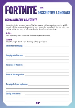 FORTNITE - Narrative Writing Unit - 20 Page Workbook by The Quiet Mind