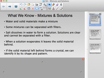 Preview of FOSS 5th grade Mixtures and Solutions Smartboard Content Chart