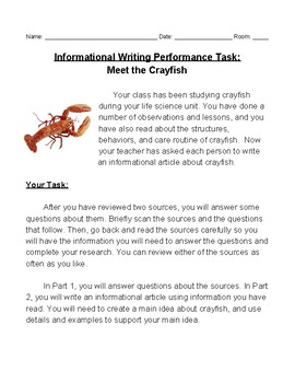 Preview of FOSS Science Life Structures Crayfish / SBAC Writing Performance Task Practice