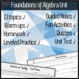 FOUNDATIONS of ALGEBRA - Notes + Practice + Warm Ups + HW 