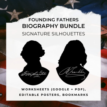 Preview of FOUNDING FATHERS Biography Worksheet, Posters, Bookmarks, Clip Art BUNDLE