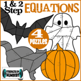 FOUR 1  & 2-Step Equations Halloween Cooperative Puzzles t
