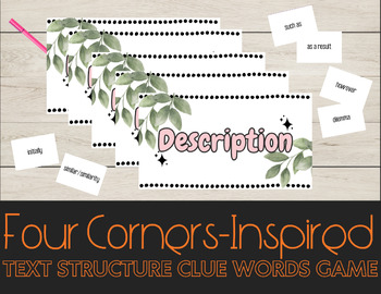 Preview of FOUR CORNERS - Text Structure Clue Words / Org Pattern Signal Words GAME