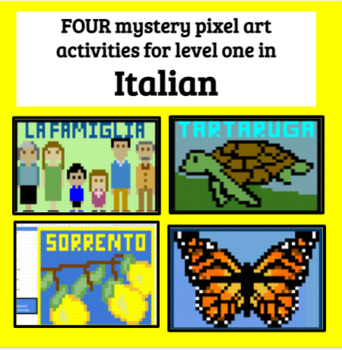 Preview of FOUR Italian Mystery Picture Digital Activities for Level 1 Google Sheets