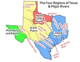 FOUR REGIONS OF TEXAS WITH RIVERS MAP 8.5" x 11" AND 22" X 17"
