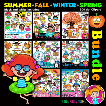 Preview of FOUR SEASONS - Clipart Megabundle. Black and White and full color images.