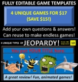 FOUR unique Jeopardy-Style Animated PowerPoint Games:  FUL