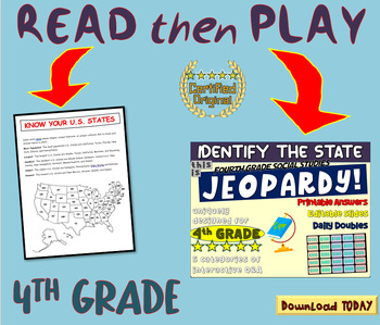 Preview of FOURTH GRADE SOCIAL STUDIES JEOPARDY! "IDENTIFY THE STATE" handouts & Slides