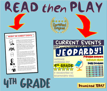 Preview of FOURTH GRADE SOCIAL STUDIES JEOPARDY! "RECENT & CURRENT EVENTS" handouts/slides