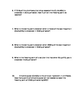 F.P. Depression and B.P. elevation calculations Worksheet by John McIntosh