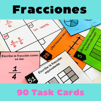 Preview of Fracciones- 3rd Grade Fractions Task Cards: Math Centers, math in Spanish