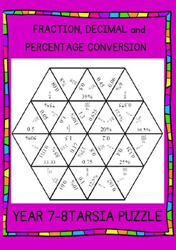 Preview of FRACTION,DECIMAL AND PERCENTAGE CONVERSIONS- TARSIA PUZZLE for year 6-8