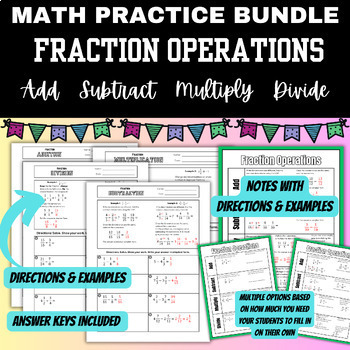 Preview of FRACTION OPERATIONS BUNDLE: Notes, Examples, & Practice Add, Subt, Mult & Divide