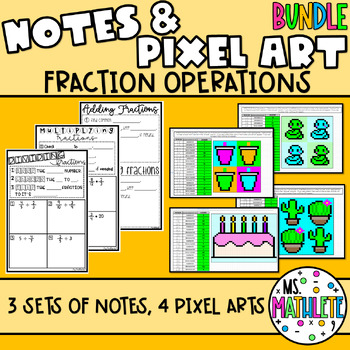 Preview of FRACTION OPERATIONS Notes & Pixel Art BUNDLE