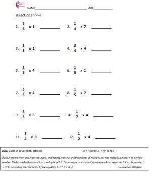 FRACTIONS 3NF, 4NF, 5NF, 6RPA All Fraction Standards Common Core Math ...