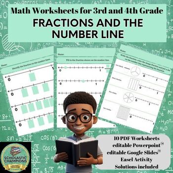 Preview of FRACTIONS AND THE NUMBER LINE-3rd/4th Grade Math Worksheets