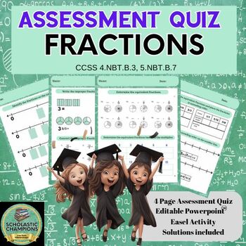 Preview of FRACTIONS * ASSESSMENT QUIZ * FOR 4th and 5th Grade, Middle School Math