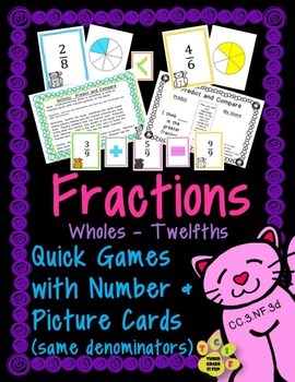 Preview of FRACTIONS - Comparing Fractions - Printable Cards & Activities (Whole-Twelfths)