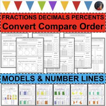 Preview of FRACTIONS DECIMALS PERCENTS Compare Order Number Lines Models