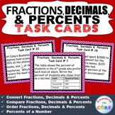 FRACTIONS, DECIMALS, & PERCENTS Word Problems - Task Cards {40 Cards}