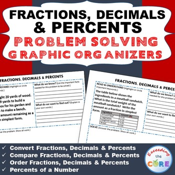 Preview of FRACTIONS, DECIMALS, and PERCENTS Word Problems with Graphic Organizer