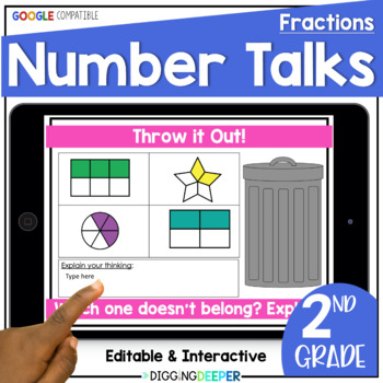 Preview of FRACTIONS Digital Number Talks - Second Grade Math Warm Ups