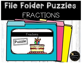 Preview of Fractions Game File Folder Puzzles Birthday Theme Fraction Activity