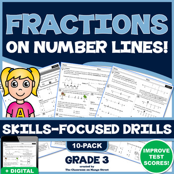 Preview of 3RD GRADE FRACTIONS ON A NUMBER LINE: 10 Skills-Boosting Practice Worksheets