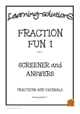FRACTIONS Screener -  Half, Quarters & Eighths + Answers +