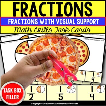 Preview of FRACTIONS | Task Cards Task Box Filler Special Education Math Resource SET 2