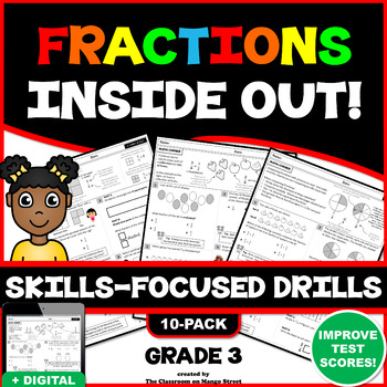 Preview of 3RD GRADE FRACTIONS: 10 Skills-Boosting, Scaffolded Practice Worksheets