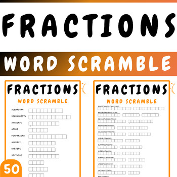 Preview of FRACTIONS WORD SCRAMBLE PUZZLE WORKSHEETS ACTIVITIES FOR KIDS