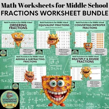 Preview of FRACTIONS WORKSHEETS BUNDLE-Middle School Math