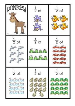 FRACTIONS of a COLLECTION - FREE - DONKEY Card Game (halves, quarters, eighths)