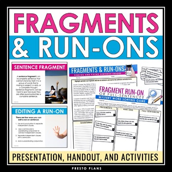 Preview of Fragments and Run-On Sentences Lesson - Grammar Presentation and Assignments