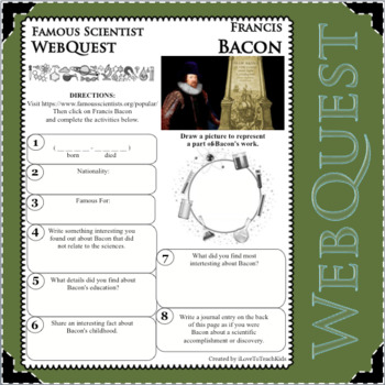 Preview of FRANCIS BACON Science WebQuest Scientist Research Project Biography Notes