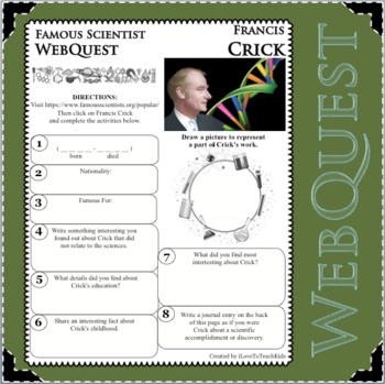 Preview of FRANCIS CRICK Science WebQuest Scientist Research Project Biography Notes