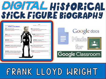 Preview of FRANK LLOYD WRIGHT - Digital Stick Figure Mini Biographies (GOOGLE DOCS)