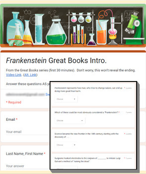 Preview of FRANKENSTEIN "Great Books" Documentary Focus Questions - NO PREP!