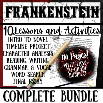 Preview of FRANKENSTEIN Mary Shelley | Novel Study | Unit Bundle 10 Resources | 100+ Pages