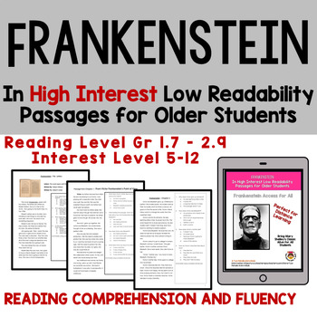 Preview of FRANKENSTEIN Reading Comprehension and Fluency: High Interest Low Level w/GOOGLE