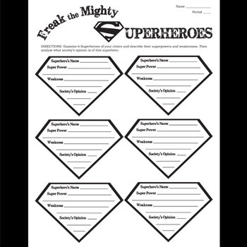 FREAK THE MIGHTY Superhero Activity by Created for Learning TpT