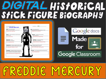 Preview of FREDDIE MERCURY Digital Historical Stick Figure Biography (MINI BIOS)