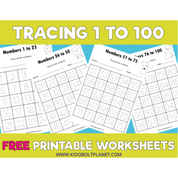 Preview of FREE !  1 To 100 Number Tracing Printable Worksheets